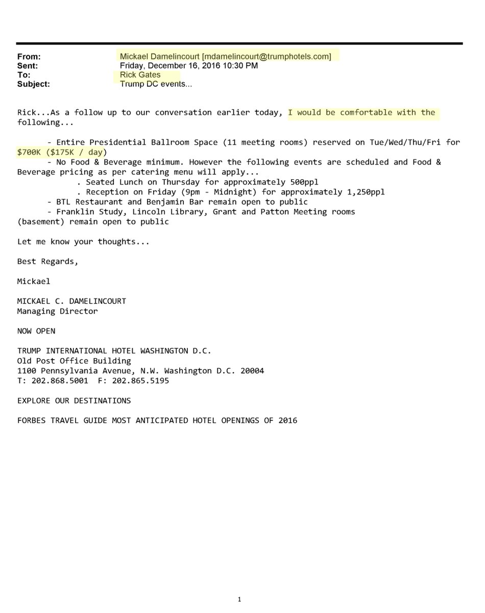 Again based on the contemporaneous emails Stephanie Winston Wolkoff voiced concern about the cost. To that end Rick Gates brought  @IvankaTrump in because the  @TrumpDC rates were insanely high.Princess is in it up to her eyeballs & that delights me A LOT https://drive.google.com/file/d/1aaWGcvzBSQeRuALFX9U7n_ipJR9BFaJD/view?usp=drivesdk