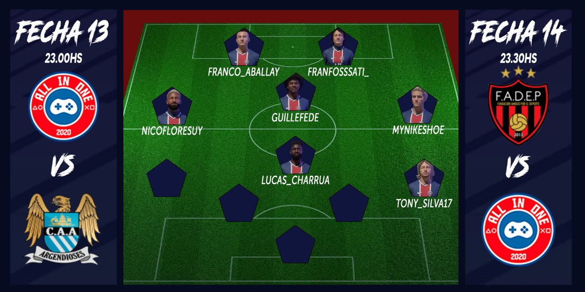 Hoy Liga <a href="/IESAFIFAar/">IESA Argentina</a> 🇦🇷 

📌Fecha 13
🕚23:00hs 
🆚️ <a href="/argendioses/">C.A. Argendioses</a>

📌Fecha 14
🕦23:30hs
🆚️ #FADEP

#A04 🇨🇵
