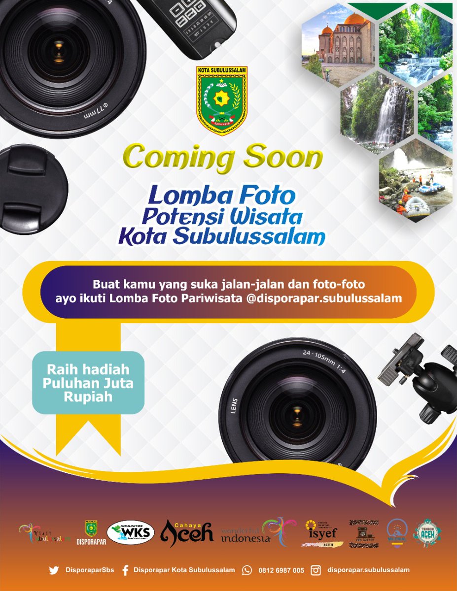 coming soon...!!

#LombaFoto #LombaFotoSubulussalam #DisporaparSubulussalam #KomunitasWKS #WisataKotaSubulussalam #VisitSubulussalam #WisataSubulussalam #inovatordesa #WisataAceh #CahayaAceh #TheLightofAceh #AcehTourism #TengokAceh #VisitAceh #GenpiAceh #wonderfulindonesia