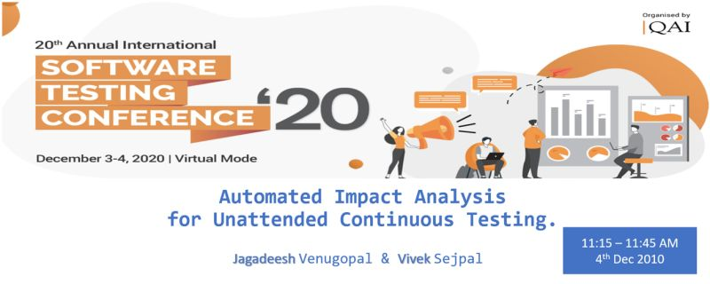 PortJV's tweet photo. Vivek Sejpal and myself are talking about how we help our customers do Automated Impact Analysis for unattended Continuous Integration. Please join us at STC 2020 to know more.
#EvoQE  #qaistc @Capgemini  @CapgeminiDEMS @QAISTC https://t.co/ANEEGjdBfw