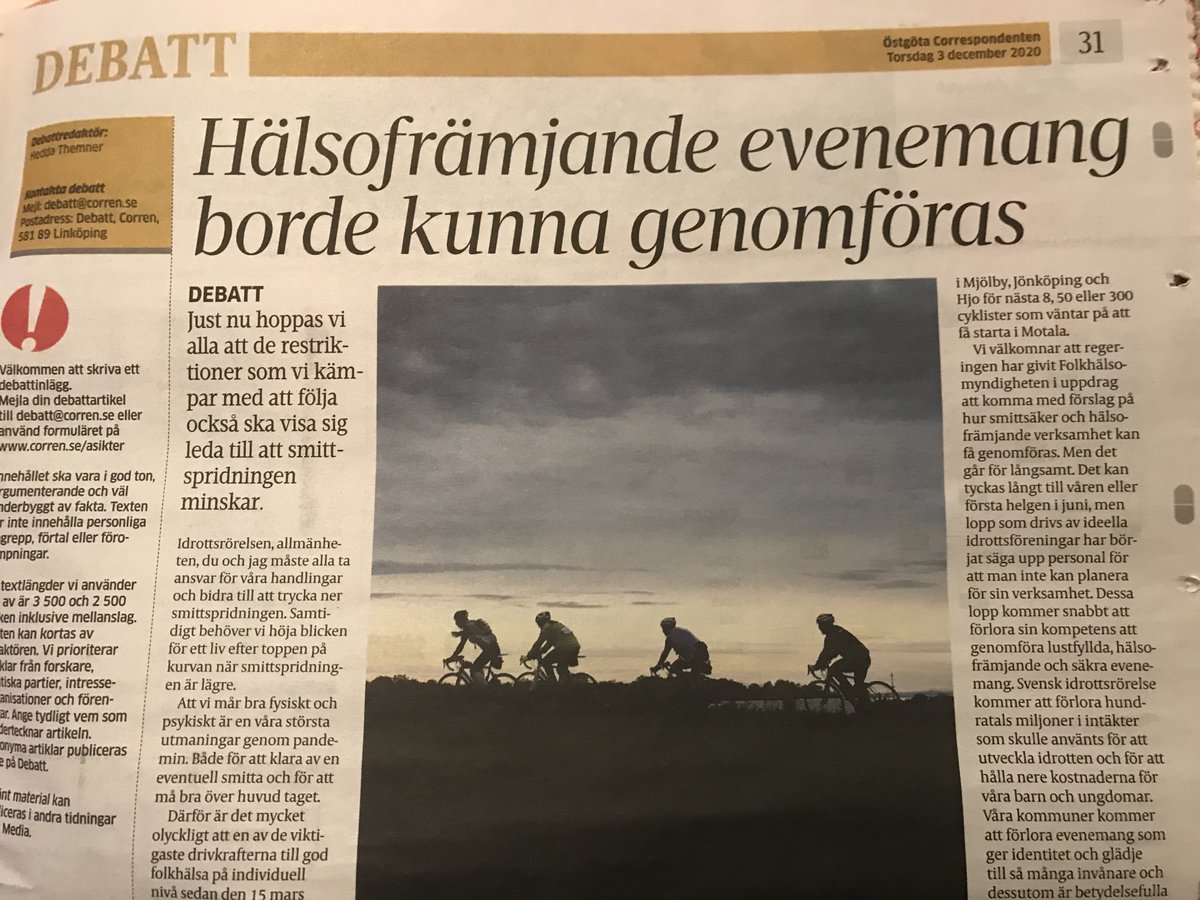 RFidrotten's tweet photo. Lösning behövs nu för att kunna planera för lopp 2021 o för att deltagare ska ha motivation att träna o må bra. Debatt i @Corrennyheter @NTnyheter med @SvenskFriidrott @svorientering @svensktriathlon Svenska Simförbundet och Svenska Cykelförbundet #idrottentillsammans #svpol https://t.co/ROQXX6m1I1