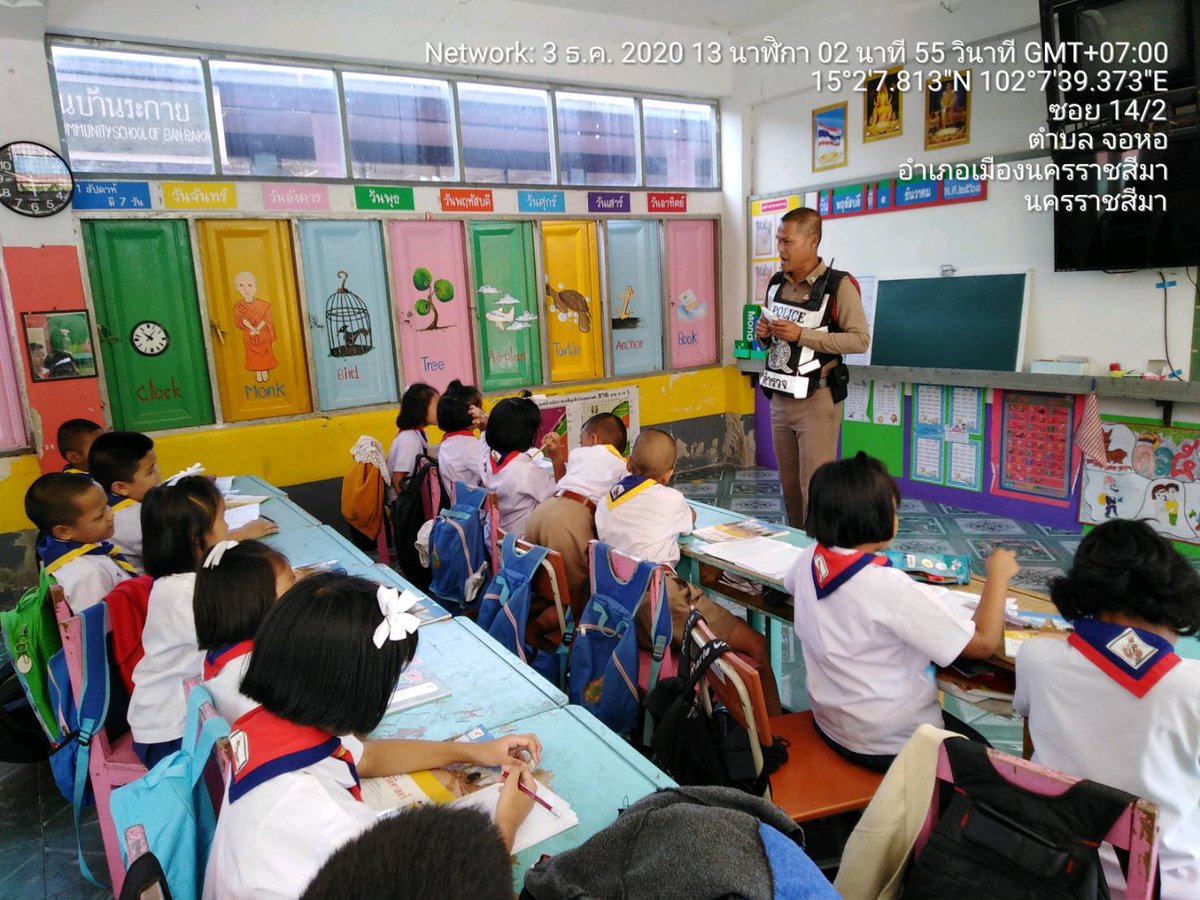 PoliceChoho's tweet photo. ๓ ธันวาคม ๒๕๖๓ สายตรวตู้ยามประจำตำบลจอหอ(หนองออก) สภ.จอหอ ให้ความรู้เกี่ยวกับการป้องกันอาชญากรรมและทรัพย์ ให้แก่นักเรียนโรงเรียนบ้านระกาย #ตำรวจโคราช# https://t.co/6pYHYzIeys