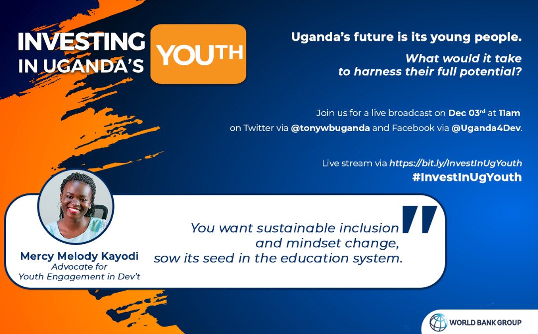 Youth panel will be live on twitter via @tonywbuganda and on Facebook via @uganda4dev. 

Here's what they had to say about what it would take to harness Uganda's youth potential. 

Follow the conversation #InvestInUgYouth @SheilaKulubya