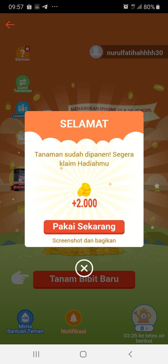 fatihahnrl's tweet photo. 3/12/2020 semangat terus panen, kasih hujan deras lg dong min biar cpt panen 🤣 #SHOPEETANAM1212  @ShopeeID https://t.co/GV8subm4xq