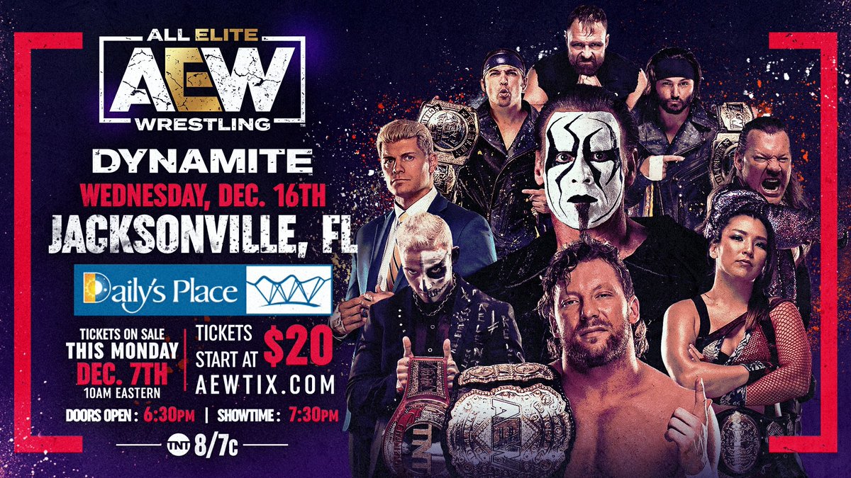 Tickets for the Wednesday, Dec 16th episode of #AEWDynamite go on-sale THIS MONDAY, Dec 7th at 10am EST and start at $20. Visit AEWTIX.com for full event details & safety guidelines.