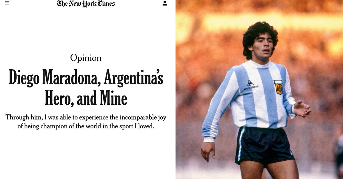 ernestorr's tweet photo. "Diego Maradona, el Héroe de Argentina, y el Mío". En el NYT siguen las notas sobre Diego. https://t.co/G3Ips5PkW7 https://t.co/iuGuwn23Is