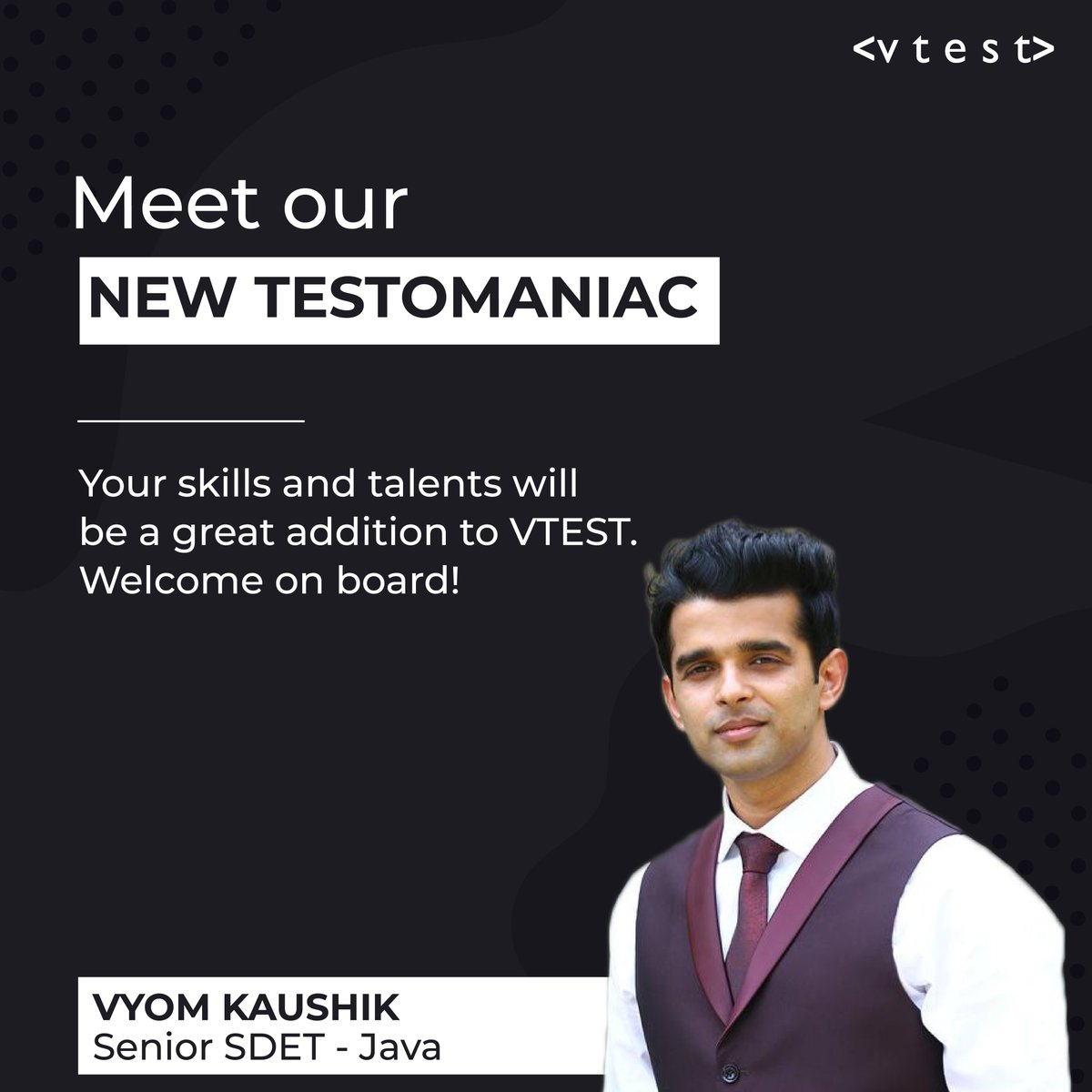vtestcorp's tweet photo. Congratulations on being part of the team! Welcome aboard!

#softwaretestingcompany #softwaretestingservices #qacompanies #qaservices #softwaretesting #itindustry #testautomation #qualityassurance #testingtools #testers #outsourcesoftwaretesting #punejobs #awesometesting #vtest https://t.co/T2wB0rCOOQ