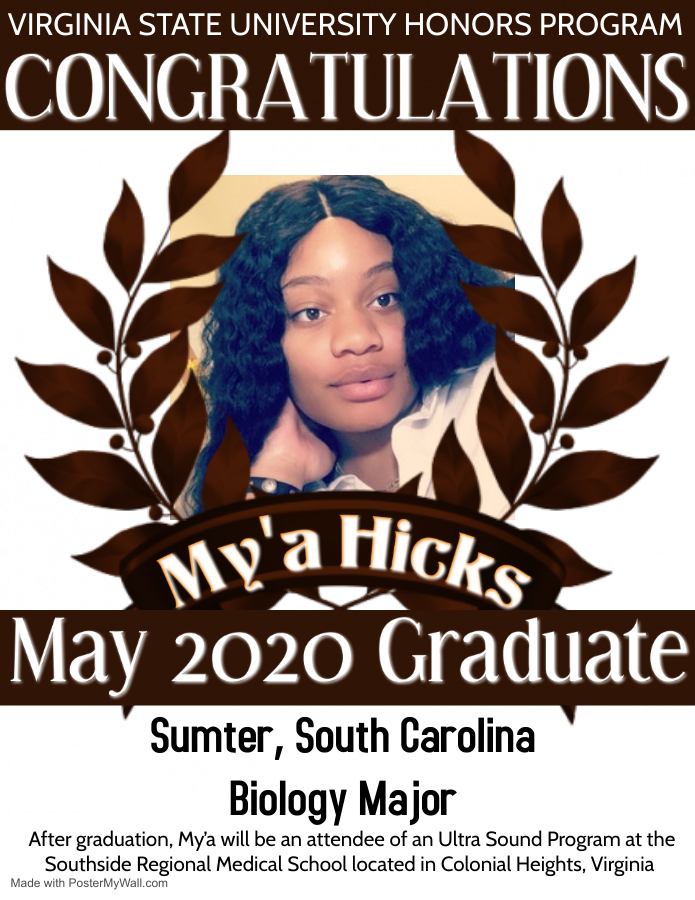 vsuhonors's tweet photo. Congratulations My'a! We wish you the best! #CongratulationsGraduate #VSUHonors #vsugrad2020 #VSU https://t.co/mQJ8RN27xL