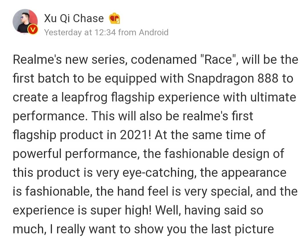 #RralmeRACE going to be first #Realme flagship phone in 2021 with #Snapdragon888.
Launching in JAN 2021

#realmeX60 #Realmex60pro #realme8 #realme8pro #realmex7 #realmex7pro #realme7 #realmepro #tech #smartphone #smartphones #gadgets #snapdragonsummit #snapdragon888 l