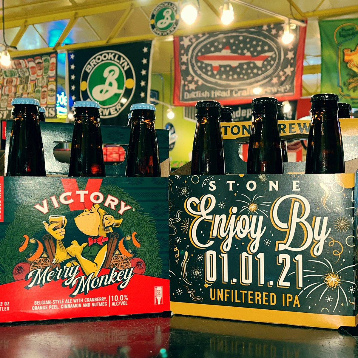 New arrivals!! <a href="/VictoryBeer/">Victory Brewing Co.</a> merry monkey a Belgian style ale with cranberry orange peel, cinnamon and nutmeg, and <a href="/StoneBrewing/">Stone Brewing</a> #enjoybyipa