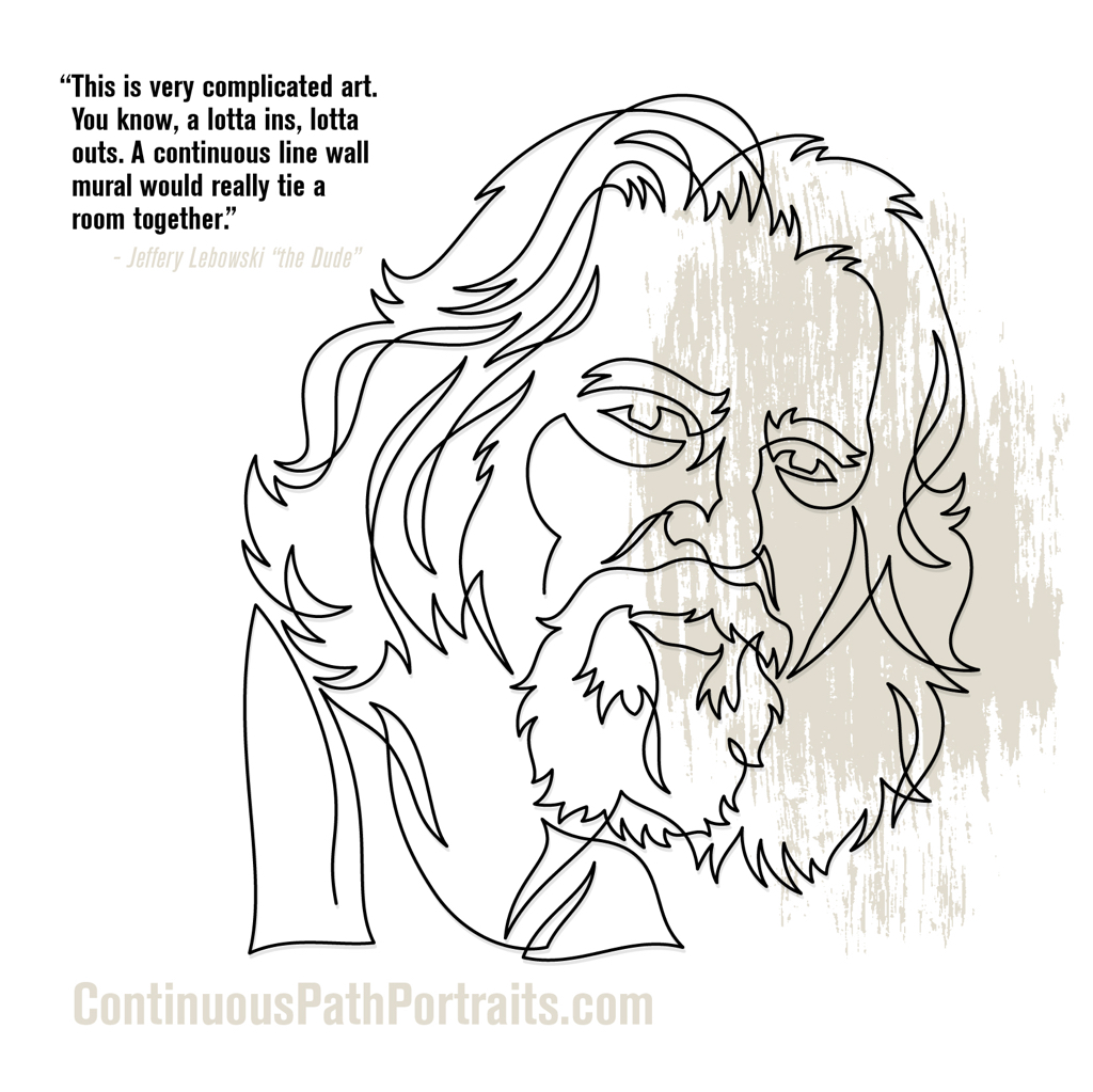 Vonster's tweet image. Want original art for a t-shirt, art print, sticker, or wall graphic? You pick the subject and I’ll provide the art. It’s Dude approved! www.continuouspathportraits #continuouslineart