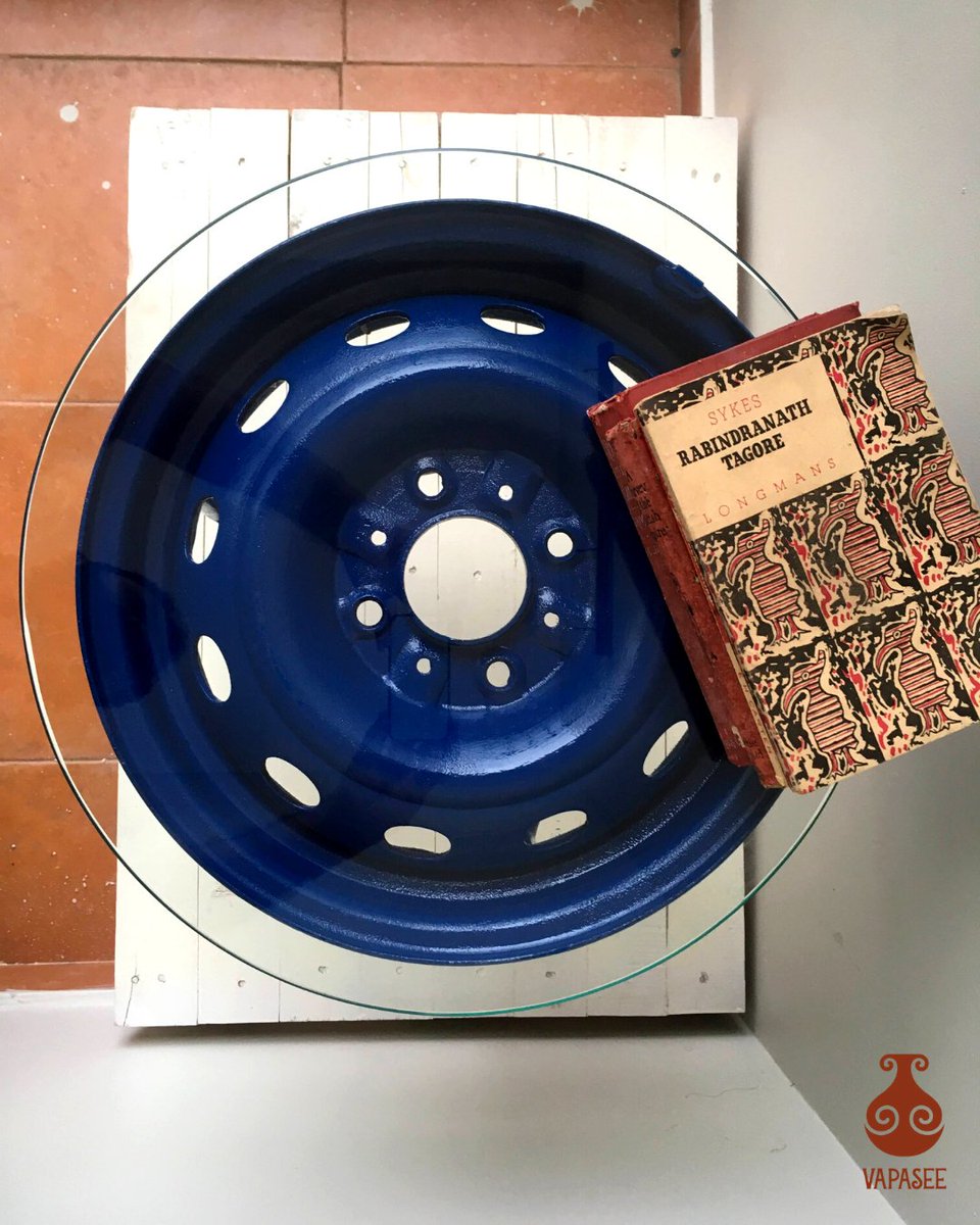 vapaseeindia's tweet photo. Set for a new trip. This tyre rim had once travelled millions of miles on the road. Now here it is, beginning its new journey as a cute coffee table.  [1/2]
#HomeDecor #vapasee #upcycledhomedecor #upcycledproducts #quirkyfurniture #industrialfurnituredesign #madeinindia https://t.co/TbornHOs9e
