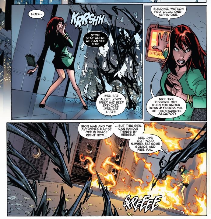 MJ puts the hurt on Venom with sonics and fire