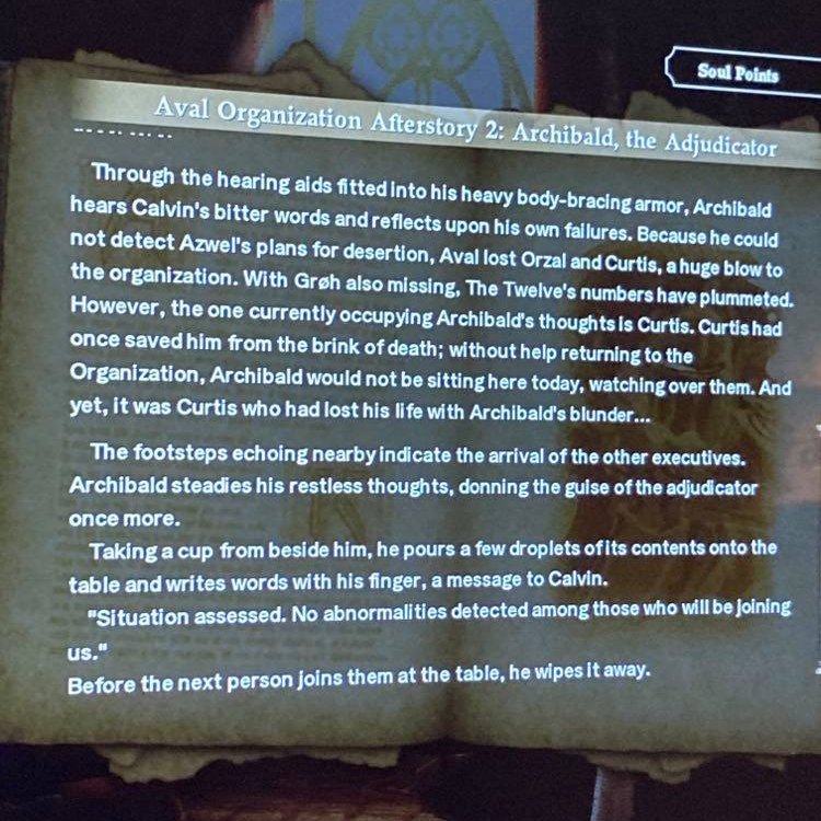 Archibald: is basically darth vader thanks to Azwel's technology/surgery after nearly dying. has lost* all his senses but still communicates through writing. is Aval's adjudicator, makes the most of his circumstances. blames himself for curtis' death. *can still slightly hear