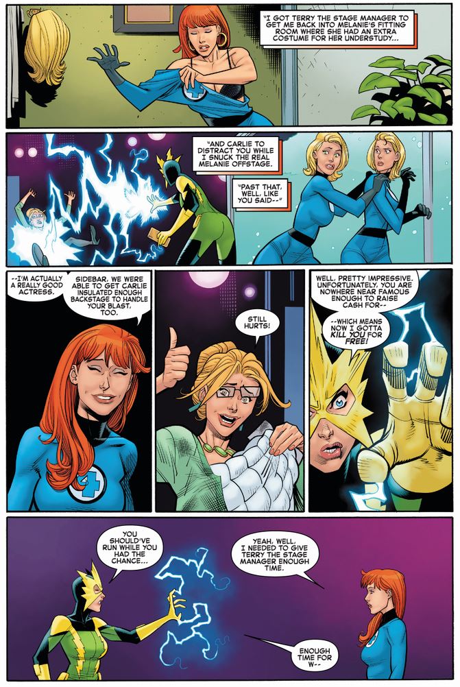 Mary Jane hatches a scheme to take down the female Electro with an epic monologue that not only saves the day, it makes her rediscover her passion for acting!