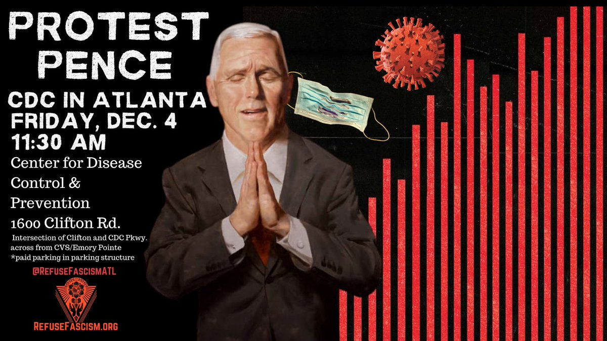 refusefascatl's tweet image. PROTEST PENCE AT CDC FRIDAY! fb.me/e/1IJZc0ob1
@WhereProtest @afainatl @flowerunited @ResurgensC @VetsWallGa @MetroATLDSA @AtlPFJ @FayerAtlanta @CommunityMvt @PSLAtlanta @TheRealJanhawke #Atlanta #protest #atlantaprotest #trumppenceoutnow @RefuseFascism @TheRealJanhawke