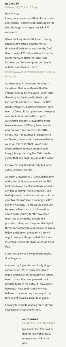 Some more information about Adams from the emptywheel comment section, most intriguing are his "run-ins with at least one person at [ @CrowdStrike]".