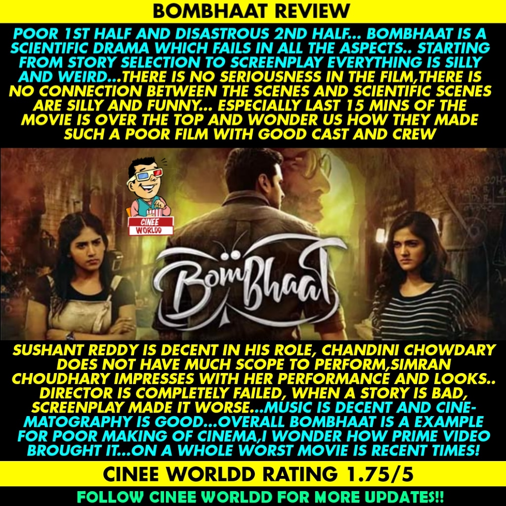 Cinee_Worldd's tweet image. Atrocious BOMBHAAT🤦🙏
#BombhaatReview #SaiSushanthReddy #SimranChoudhary #ChandiniChowdary #RaghavendraVarma #BombhaatOnPrime 
#Cinee_WorlddReview #Bombhaat #Cinee_Worldd @cinee_worldd @SaiSushanthRedd @iChandiniC @SimranCOfficial