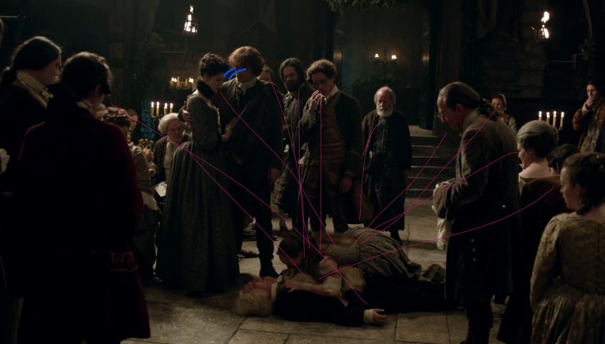 Literally everyone staring at the dead body in the room and the screaming widow...except Jamie. LMAO