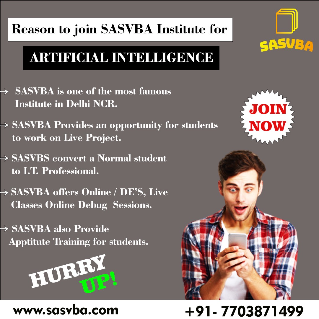 SasvbaInstitute's tweet image. Here are some important reason to join SASVBA Institute for Artificial Intelligence make your future career in Artificial Intelligence.
Call us 7703871499
Placement Assistance Provided also.
see more: sasvba.com/artificial-int…
#Artificial_intelligence_Institute