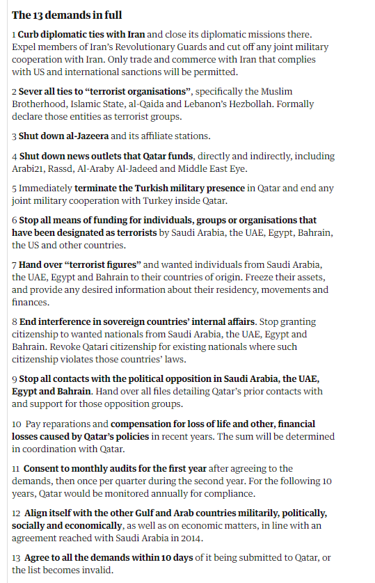 Big questions & elephants in the room:-* What of 13 demands & 6 principles issued by "anti-Terror Quartet"  #Saudi  #UAE  #Bahrain &  #Egypt to  #Qatar  ? * What of multiple legal cases in Int'l courts b/w Doha & Riyadh/AD? * What about people? We hold hands & be BFFs suddenly?