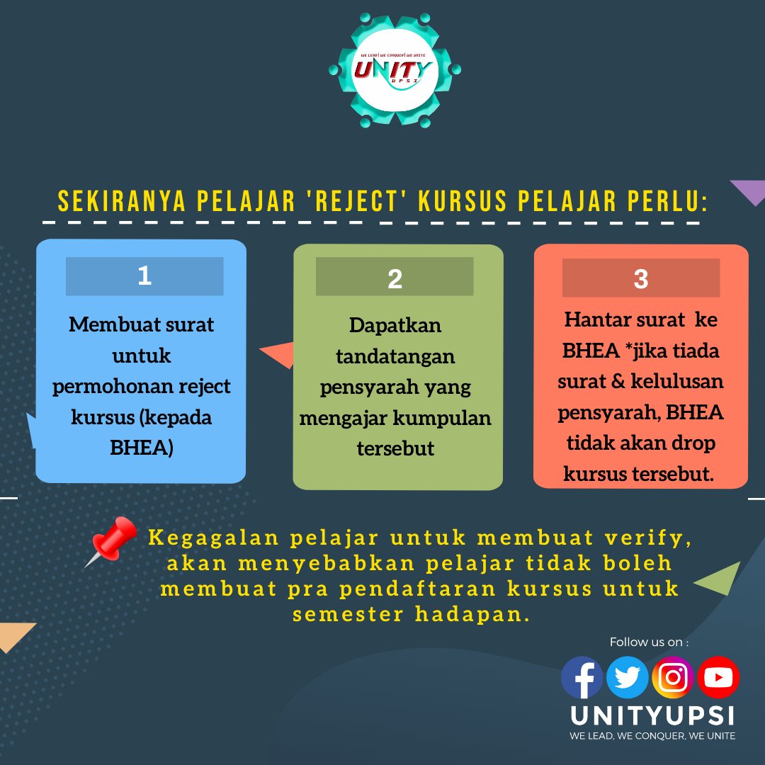 UNITYUPSI_'s tweet photo. [ PENGESAHAN &amp; PRA PENDAFTARAN KURSUS PELAJAR SARJANA MUDA ] 

#KitaUNITY 
#UNITYUPSI 
#UPSIMalaysia 
#PendataranKursus
#PengesahanKursus https://t.co/Ujc85h0pyx