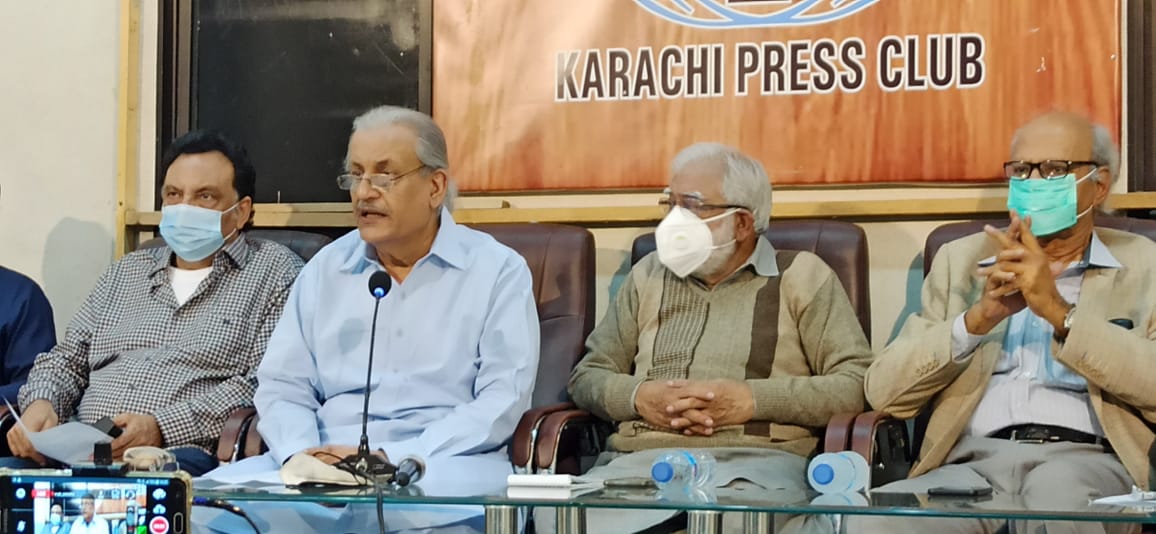 Trade union and Civil society representatives along with Senator Mian Raza Rabbani hold a Press Conference against the retrenchment of Pakistan Steel Mills employees.