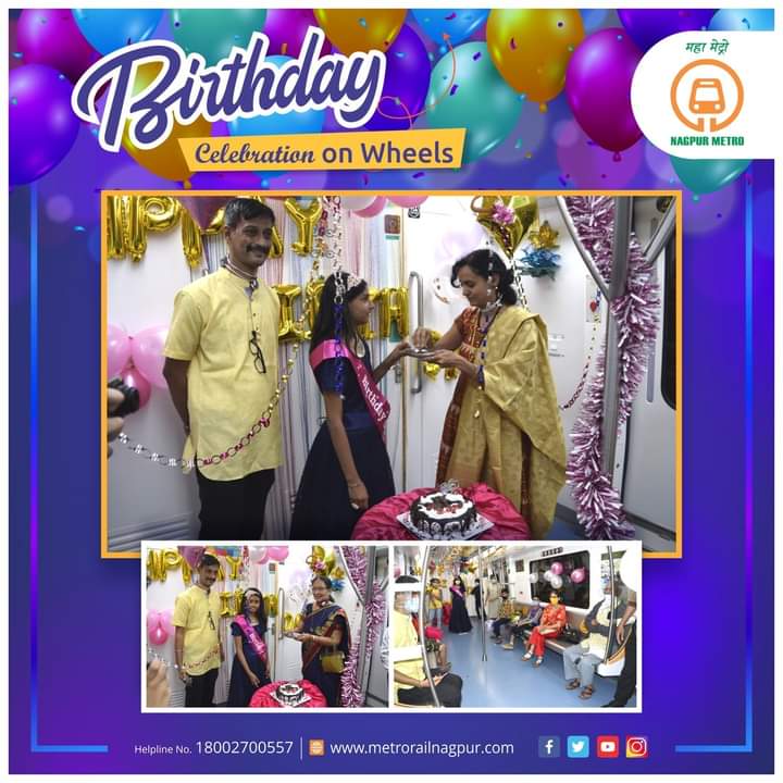 MetroRailNagpur's tweet photo. काल दि. 02 डिसेंबर रोजी नीती पाठक ह्यांनी त्यांचा वाढदिवस इष्ट-मित्रांसह धावत्या मेट्रोतून साजरा केला -

आपणही आपल्या आनंदाचे क्षण आता नागपूर मेट्रो बरोबर साजरे करू शकता..

नोंदणी करण्यासाठी संपर्क करा -
फोन न. - 0712-2554217

#ReasonToSmile #EyeOnFuture #NagpurMetro #MaziMetro https://t.co/75Pm0r4o0Q