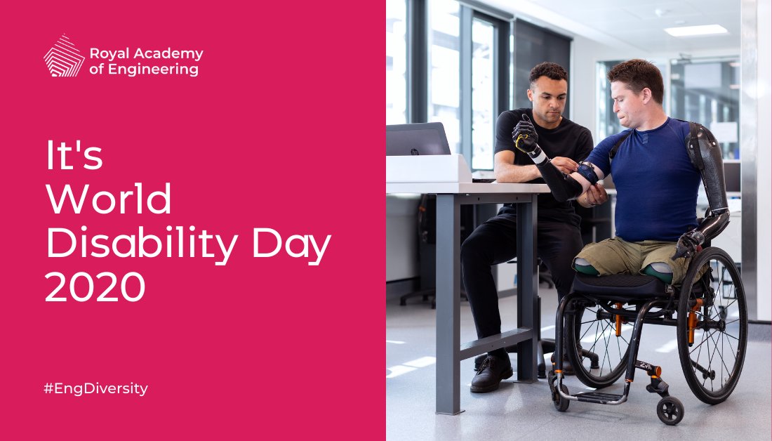 It's World Disability Day - marked by <a href="/UN/">United Nations</a>, it's vital to recognise that people with disabilities are some of the most excluded in our society. That's why we're urging engineering organisations to take action in the workplace. Here's how: raeng.org.uk/WDD2020 #EngDiversity