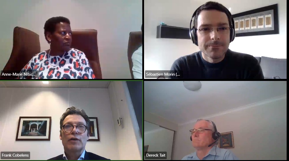 INTERESTconf's tweet photo. Thanks to Anne-Marie Nitschke and Prof. Frank Cobelens (@aighd/@amsterdamumc) for moderating a thrilling Q&A on #TB and #HIV and #access to medicines in #Africa. Thank you to @Seb_Morin_GVA and Dereck Tait for your in-depth discussion at #INTEREST2020! https://t.co/ssurJZWo8q