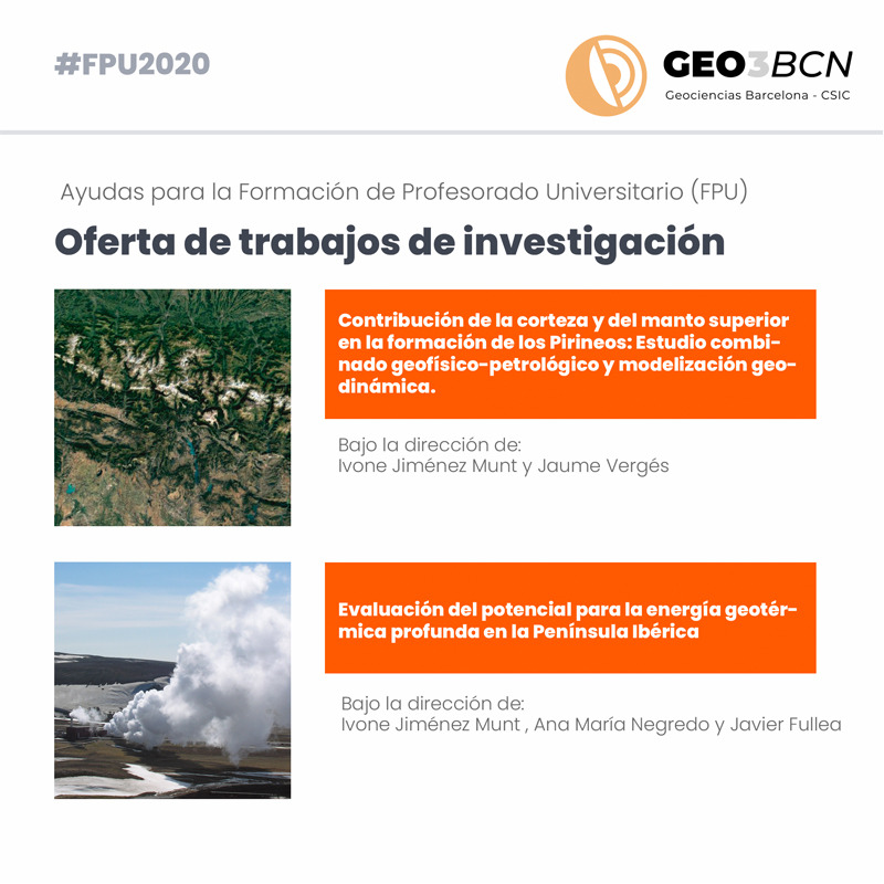 ¿Te interesa la geodinámica o la geotermia? Ofertamos dos trabajos de investigación sobre estos temas para la convocatoria #FPU2020
🗓️Recuerda que el plazo para solicitarlo termina el 11 de diciembre #BecCSIC <a href="/DPE_CSIC/">Postgrado CSIC</a> 
➡️Más información: bit.ly/37yJ7Fg
