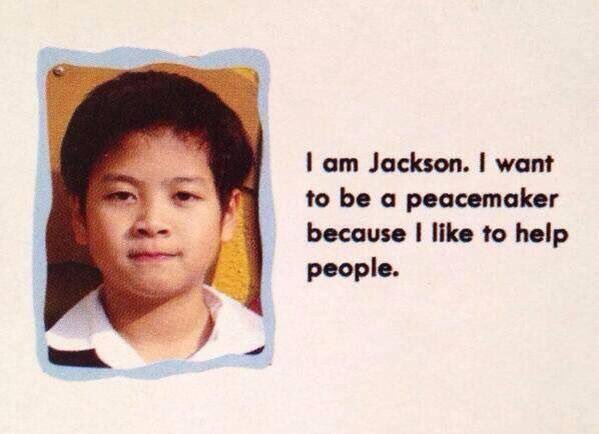 jacksons_words's tweet photo. “I am Jackson. I want to be a peacemaker because I like to help people.” https://t.co/r8B9nxbhFP