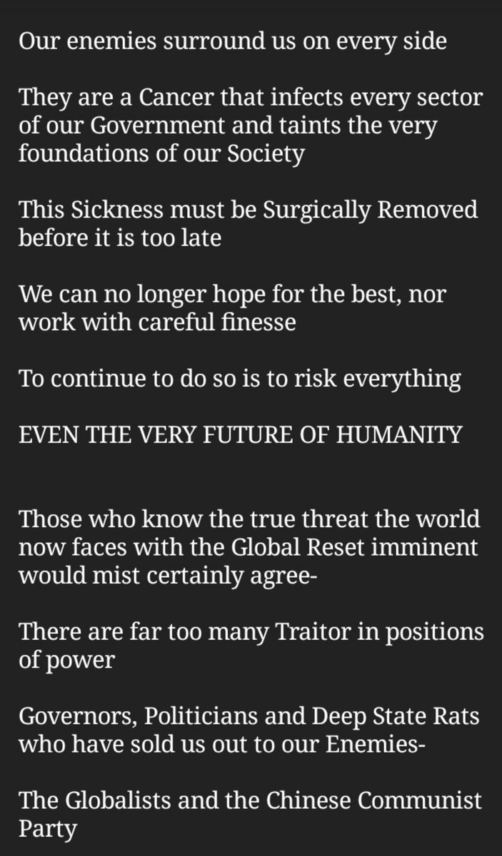 This is a battle between Good and EvilA battle for the very future of HumanityWE MUST NOT FALTERFORTUNE FAVORS THE BOLDWe Must Take Back Our Country NOWDear Mr President,  @realDonaldTrumpWe The People emplore you to now Invoke:THE INSURRECTION ACT