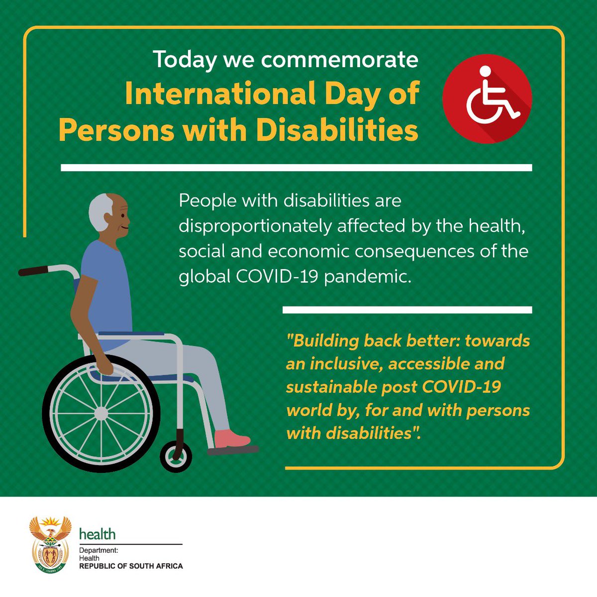 People with disabilities are disproportionately affected by the health, social and economic consequences of the global #COVID19 pandemic.
Commemorate IDPD by contributing to an inclusive and accessible world for people with disabilities. #InternationalDayofPeoplewithDisabilities