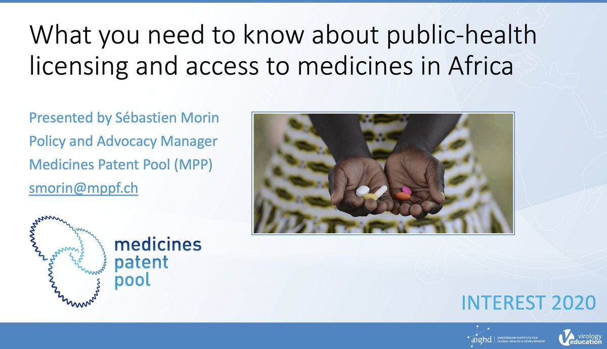 MedsPatentPool's tweet photo. 📢Are you attending @INTERESTconf? Do you want to know about public-health #licensing & #AccessToMedicines in Africa 🌍. Tune in 🖥️ now to MPP’s @Seb_Morin_GVA's intervention! See you #INTEREST2020!
#HIV, #HCV, #TB, #COVID19 #EssentialMedicines https://t.co/a2WDwtGQPm