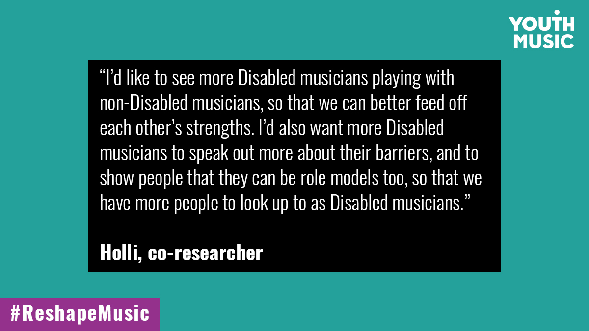  “I’d like to see more  #DisabledMusicians playing with non-Disabled musicians so that we can better feed off each other’s strengths"Harpist Holli plays with  @theNOYO and hopes to go to a Conservatoire to study a BMus. Watch Holli’s interview:  https://bit.ly/39CUr6c&nbsp;3/10