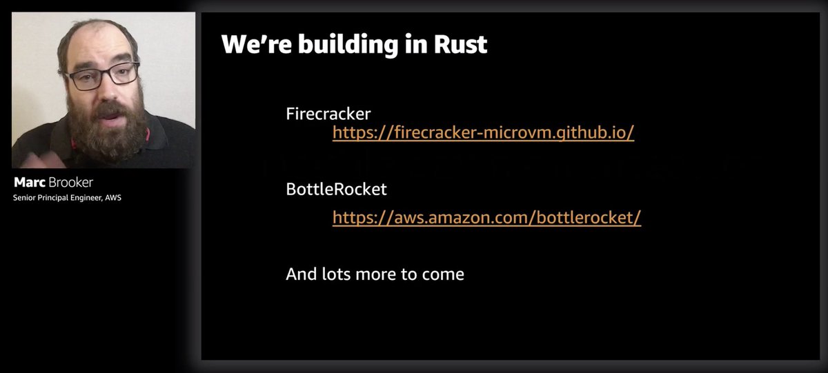And that's also been the story of the adoption of Rust at AWS. Both Firecracker and BottleRocket are built with Rust.
