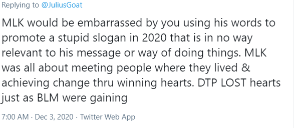 This is what people say who don't know how movements change minds. It's not by comforting the opposition.Ah yes who could forget that non-controversial, universally beloved slogan that was never misunderstood, "black lives matter?"Did BLM gain support through comfort?