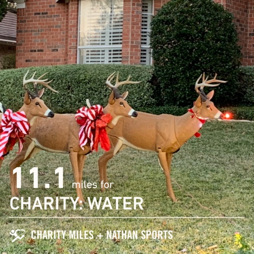 11.1 <a href="/CharityMiles/">Charity Miles</a> for <a href="/charitywater/">charity: water</a>. HoHoHo🦌🦌🦌🎅🏻These deer make the neighborhood dogs crazy!!! HAGD ♥️