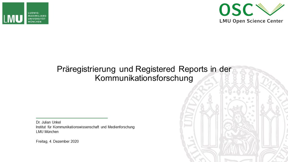 Julian Unkel (@julian_unkel) on Twitter photo Ich freue mich sehr, morgen auf Einladung von <a href="/NaabTeresa/">Teresa Naab</a> und <a href="/Schwarz3n3gg3r/">Christian Schwarzenegger</a> an der <a href="/uni__augsburg/">Universität Augsburg</a> eine Einführung in "Präregistrierung und Registered Reports in der Kommunikationsforschung" geben zu dürfen.
Wer noch teilnehmen möchte (10 Uhr): DM an mich
@lmu_osc #opencomm Ich freue mich sehr, morgen auf Einladung von <a href="/NaabTeresa/">Teresa Naab</a> und <a href="/Schwarz3n3gg3r/">Christian Schwarzenegger</a> an der <a href="/uni__augsburg/">Universität Augsburg</a> eine Einführung in "Präregistrierung und Registered Reports in der Kommunikationsforschung" geben zu dürfen.
Wer noch teilnehmen möchte (10 Uhr): DM an mich
@lmu_osc #opencomm