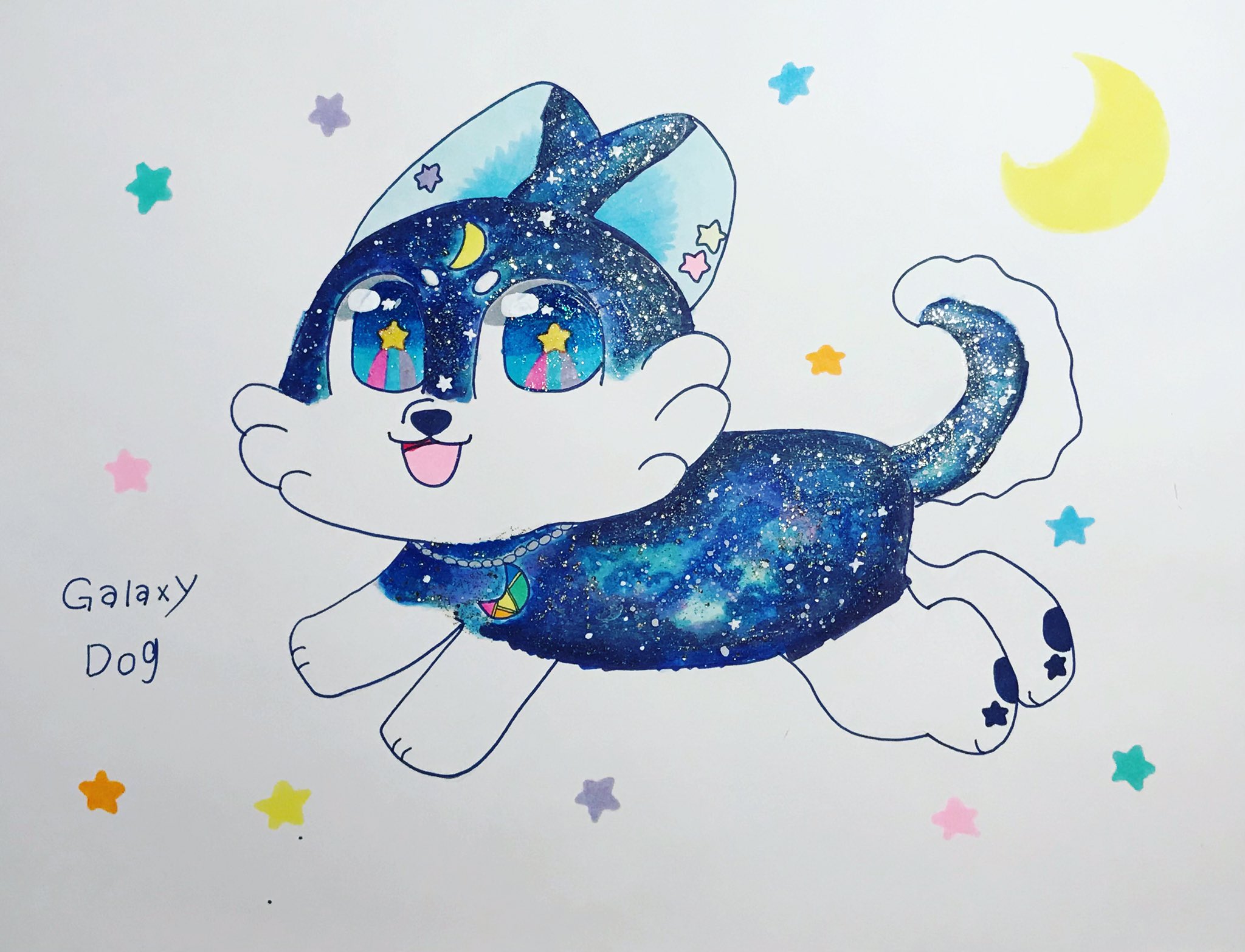 ナお Galaxy Dog 絵 画 絵画 イラスト アート コピック Copic コピックイラスト Pop ポップ ポップアート 犬 Dog ハスキー ハスキー犬 ゆめかわ ゆめかわいい 絵を描いてる人と繋がりたい イラスト好きな人と繋がりたい T Co