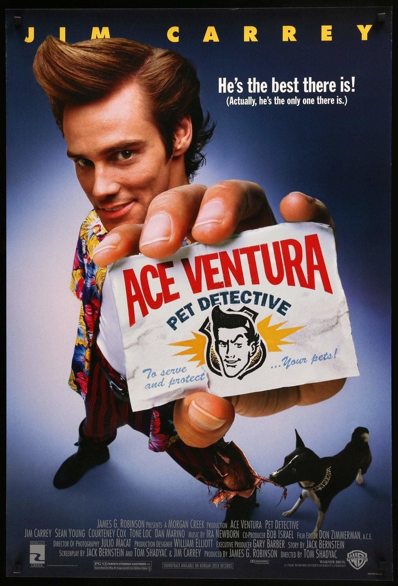 Ace Ventura, un detective diferente (1994)
Director: Tom Shadyac
Reparto: Jim Carrey, Sean Young, Courteney Cox, Tone Loc, Dan Marino, Noble Willingham, Troy Evans, Udo Kier, Raynor Scheine, Frank Adonis, Tiny Ron, David Margulies, John Capodice, Judy Clayton, Alice Drummond https://t.co/HR8QjmuKzA
