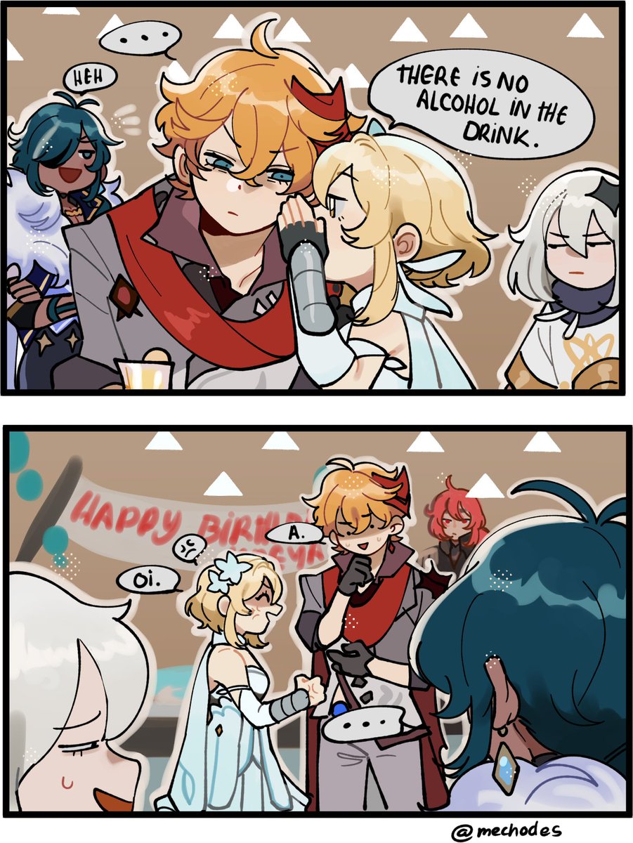 A lil comic I did 
SO LATE,,FOR KAEYA'S BIRTHDAY HAHA

Having childe in team is like having a big brother(?)

 #原神 #GenshinImpact 