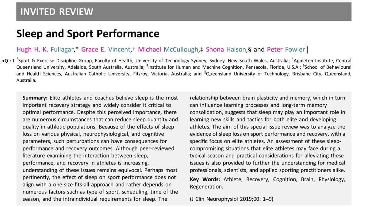 🚨 NEW REVIEW: Sleep &amp; Sport Performance 🚨

🏃 Sleep loss &amp; Perfomance
💪Sleep loss &amp; Recovery
⚽️Applied Perspectives: 
📅Congested fixtures,🌙Night COMP &amp; ✈️Travel
😴Sleep INT &amp; Performance
🧠Future Perspectives: Sleep &amp; The Brain

Full Text 👉 bit.ly/Sleep2Win