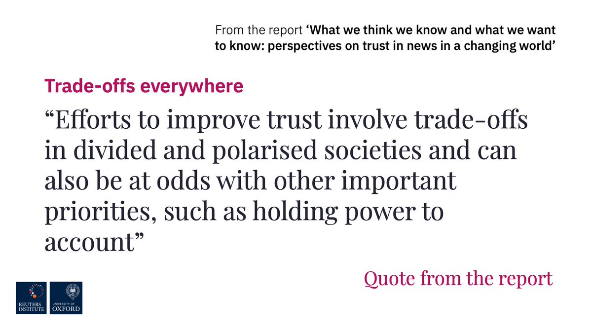 Assessments of trust and distrust are deeply intertwined with politicsMany attitudes about news may have little to do with newsrooms. As trust in other institutions has fallen, trust in news has followed with partisanship often serving as a strong predictor of distrust