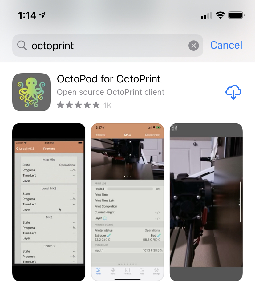 OctoPodPrint's tweet photo. Thanks everyone that helped make OctoPod the #1 Open Source iOS app for @OctoPrint3D . Now that we reached 1K in the App Store, we decided to start the new Facebook group where you can share your ideas or get support! See you there: https://t.co/csczwb42no https://t.co/xQI9WIFjwh