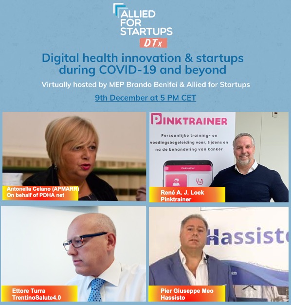 DigHealthAca's tweet photo. Also the three winners of Patients’ #DigitalHealth Awards third edition and Antonella Celano from @APMARR_ITALIA among the guests of “Digital Health innovation &amp; startups during #COVID19 and beyond” held by @Allied4Startups. Info and agenda👇
https://t.co/R4wL6j2sS6 
#PDHA20 https://t.co/s7hNc1RDpQ