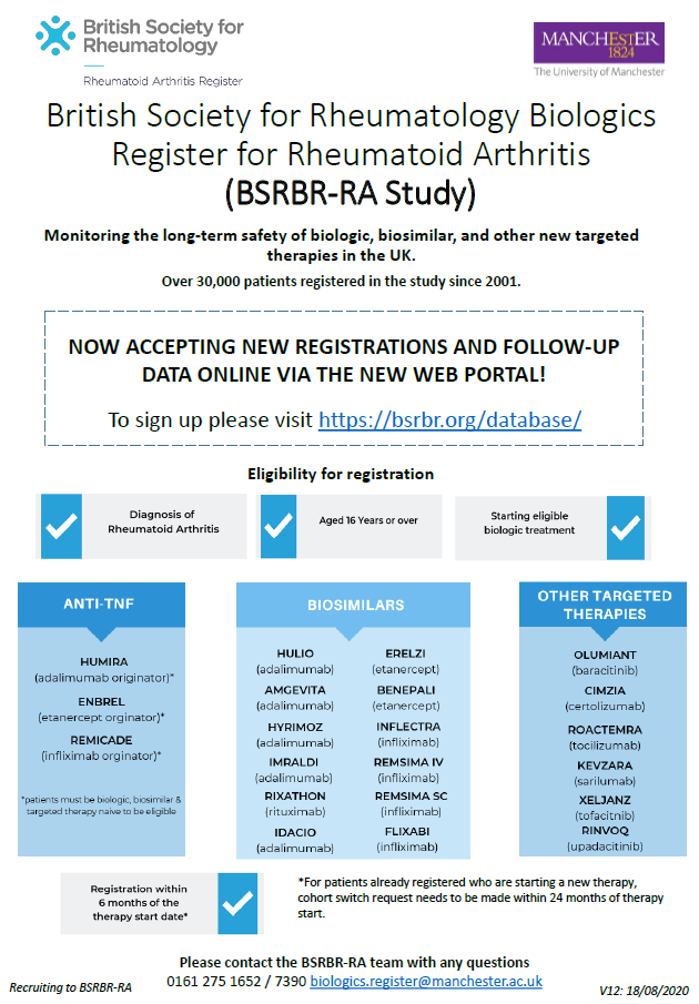 BSRBR_RA's tweet photo. We've updated our eligibility checker! Please find an up to date list of all the drugs we are currently recruiting for. Visit our website at https://t.co/Ie3ZS7Vchd for more information on recruitment. 💻 https://t.co/uFucmkE8oT