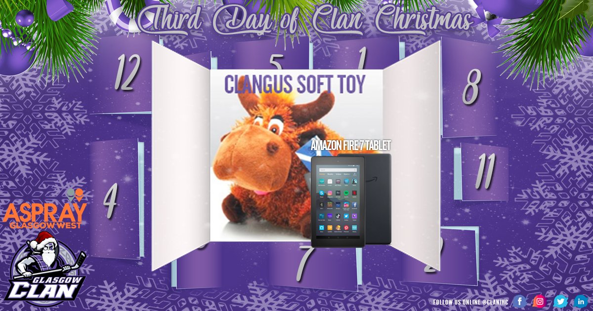 🔥3rd Day of Christmas competition time!🔥
For your chance to win a 𝐂𝐥𝐚𝐧𝐠𝐮𝐬 𝐬𝐨𝐟𝐭 𝐭𝐨𝐲 &amp; 𝐚 𝐅𝐢𝐫𝐞 𝟕 𝐓𝐚𝐛𝐥𝐞𝐭 tonight at 8pm. 🏒

All you need to do is:
1️⃣ Like &amp; Follow <a href="/AspGlasgowWest/">Aspray Glasgow West- Buildings Insurance Assessors</a> 
2️⃣ Share this post
3️⃣ Comment below
