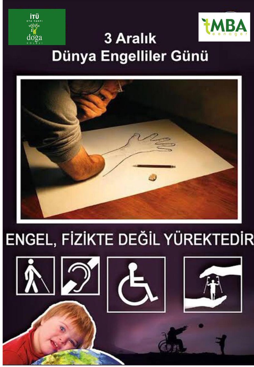 Engelli olmak sorun değil, engelliye engel olmak sorundur.
<a href="/BetulErok/">Betül EROK</a> <a href="/CevizlibagDoga/">Doğa Koleji Cevizlibağ Kampüsü</a> <a href="/cvzlibgdogaTmba/">İTÜ ETA Vakfı Cevizlibağ Doğa Koleji t-MBA</a> @JalanGK <a href="/EsraBABAGUR/">Esra BABAGÜR</a>